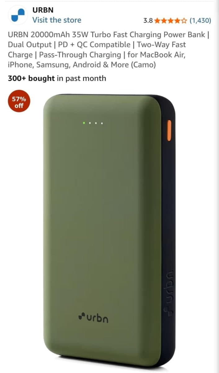 20000mAh 35W Turbo Fast Charging Power Bank with Dual Output
