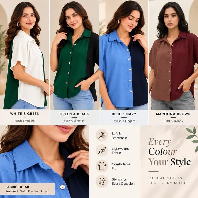 Women Casual Textured Short Sleeve Button Down Shirt