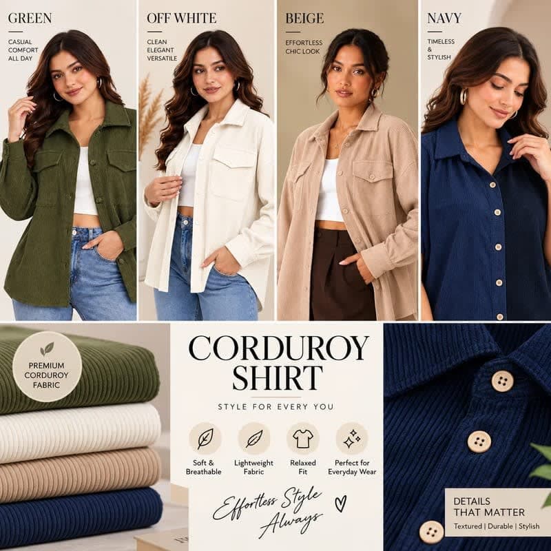 Women Casual Corduroy Button Down Shirt Jacket