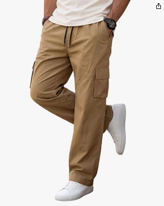 Men Khaki Cotton Cargo Trousers - Khaki, Cotton, Men's Jeans & Trousers - photo 1 of 1