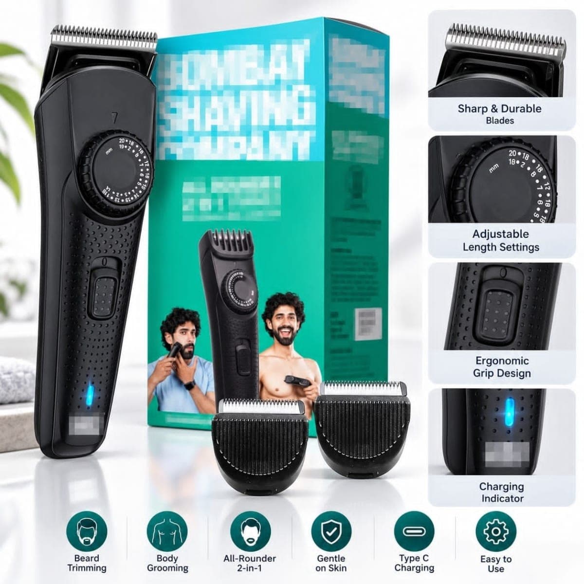 Black Grooming Trimmer with Adjustable Length Settings