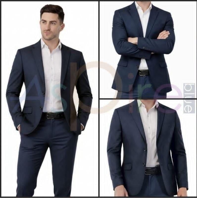 Men Solid Blue Formal Suit Set