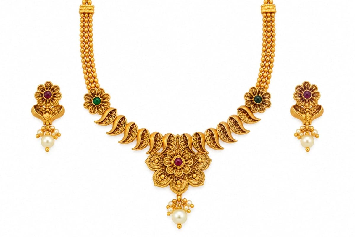 Matte gold necklace set