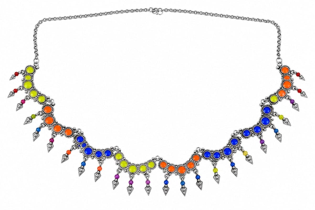 Oxidised Silver Plated Multi Color Stone Waist Chain Kamarbandh - Silver, Alloy metal with multi-color stones, Kamarbandh & Waist Chains - photo 1 of 3