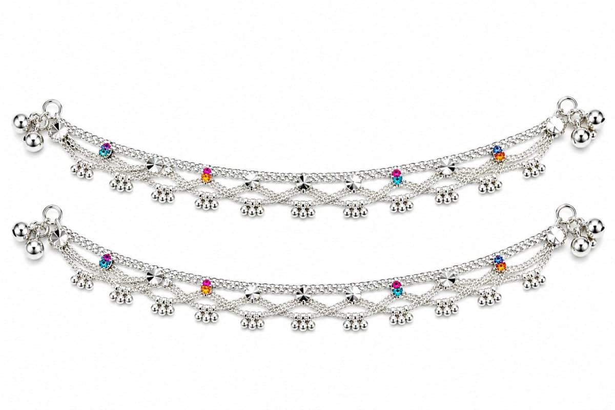 Silver-Toned Designer Anklets Payal Pair