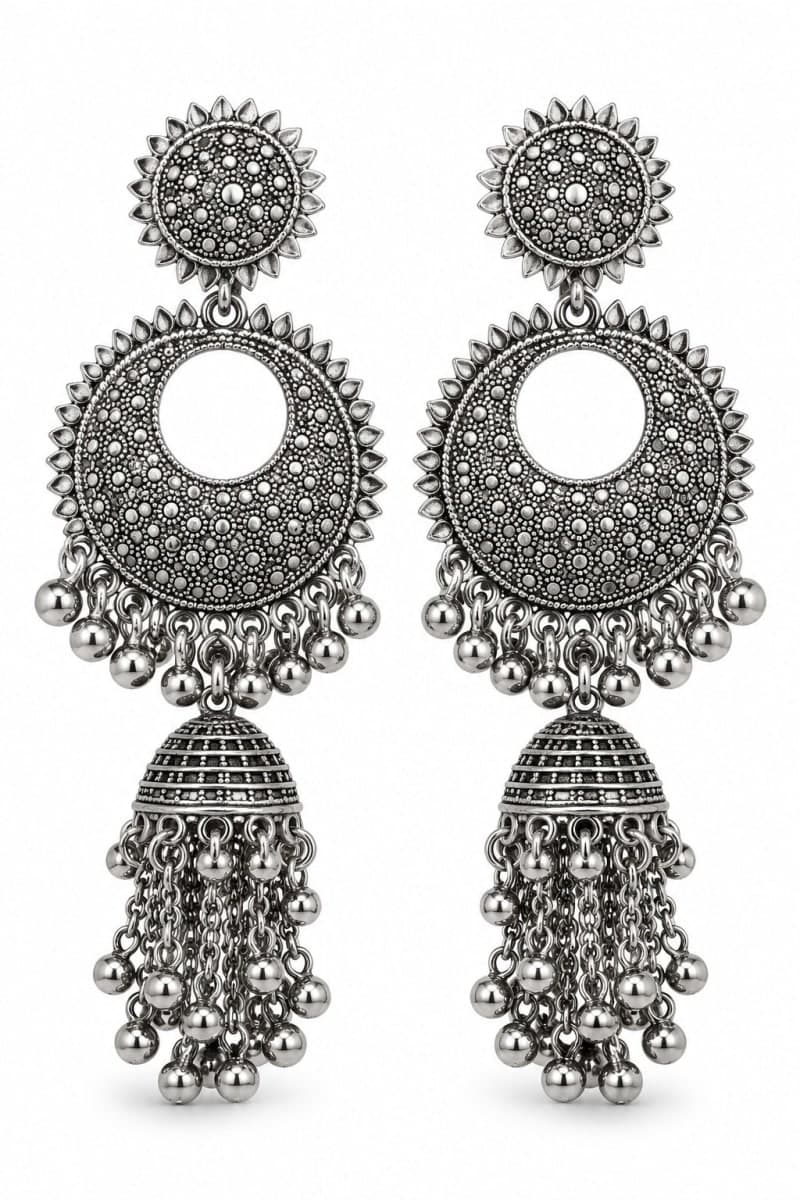 Oxidised Silver Chandra Bali Earrings for Women - Silver/Oxidised Silver, Oxidised & Silver Jewellery - photo 1 of 3
