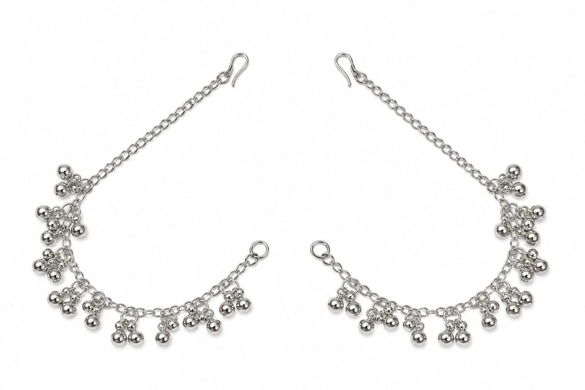 Oxidised Silver-Toned Ear Chains with Hanging Beads for Women